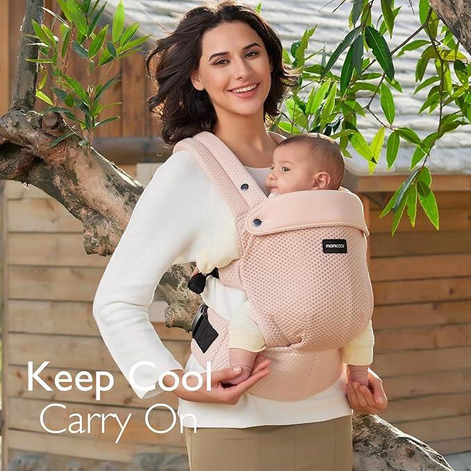 Momcozy Breathable Mesh Baby Carrier, Ergonomic and Lightweight Infant Carrier for 7-45lbs with Enhanced Lumbar Support, All Day Comfort for Hands-Free Parenting, Air Mesh-Pink