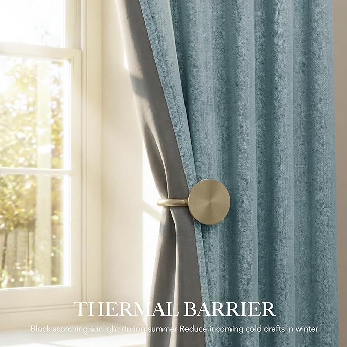 NICETOWN Skylark Blue Living Room Completely Shaded Linen Textured Draperies, 2 Pieces, W52 x L84, Privacy Protection & Noise Reducing Ring Top Drapes, White Lined Insulated Window Treatment Curtains