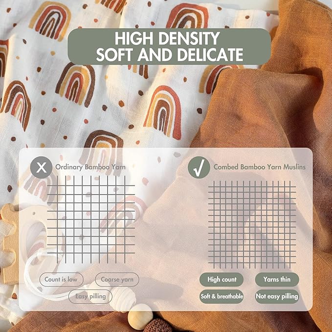 GLLQUEN BABY Receiving Blanket Boy Cotton Muslin Swaddle Blankets Girl Newborn Squares Breathable & Soft Thin Baby Blankets Cloths Double Absorbent Infant Swaddling Wrap - 3 Pack (Rainbow)