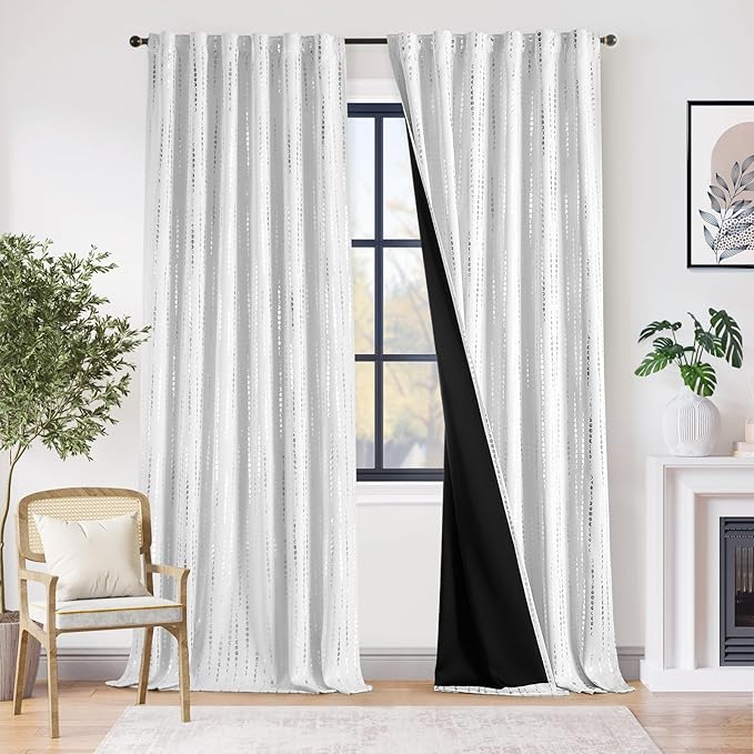 jinchan Boho Curtains 95% Blackout Moon Phases Printed Bedroom Curtains 108 Inch Length 2 Panels Silver Drapes Rod Pocket Back Tab Drapes for Nursery Window Treatment