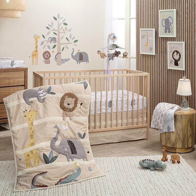 Lambs & Ivy Jungle Story 100% Cotton Safari Baby Fitted Crib Sheet - White