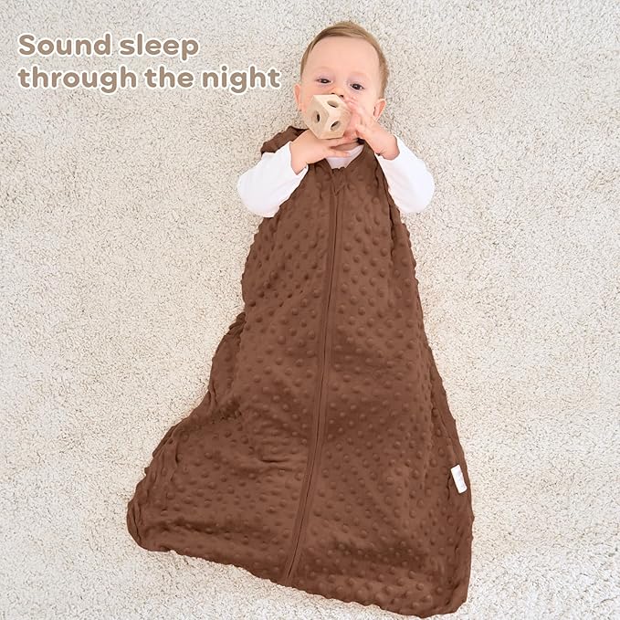 FIEMOL Fleece Baby Sleep Sack 12-18 Months, 1.5 TOG Cotton Baby Wearable Blanket With Soft Plush Dots, 2 Pack Newborn and Infant Warm Sleeping Sack with 2-Way Zipper Brown&Coffee
