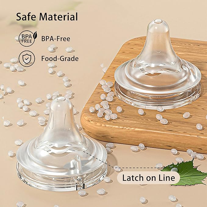 yanyoyo Natural Glass Baby Bottle for Breastfeeding Babies, 8oz Anti-Colic Baby Bottle with Natural Response Nipple(M), Clear, Wide Neck, 4 Pack, 3 Months+