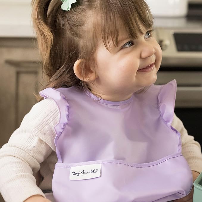 Tiny Twinkle Mess-Proof Baby Bibs for Eating | Waterproof, Wipeable Toddler Bibs with Catch-All Pocket | Feeding Bibs for Girls & Boys(3 Pack,Butterfly)