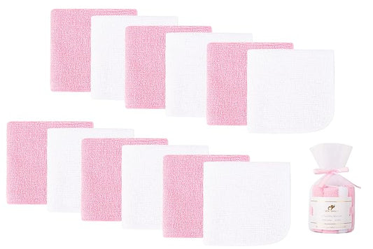 12 Pack Baby Washcloths 100% Cotton - Small Terry Wash Cloths 7.8" x 7.8" Soft Face Washcloth for Hand Body Sensitive Skin Thin Absorbent Wipes for Newborns Infant