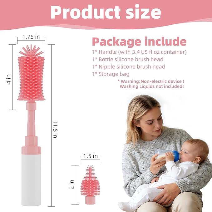 Chuya Baby Bottle Brush Kit -Upgraded Silicone Bottle Cleaning Brush & Nipples Cleaning,Press-Pump Foam Dispenser Brush for Baby Bottles, Nipples, Breast Pump Parts-Rich Foam for Home Travel TSA