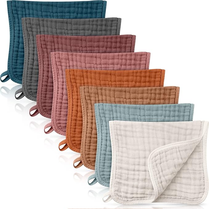 8 Packs Muslin Burp Cloths Large 20" x 10", 6 Layers Unisex Baby Absorbent 100% Cotton Burp Rags Colorful Muslin Washcloths for Baby Plain Soft Cotton Cloth for Babies Girls Boys(Vintage Colors)