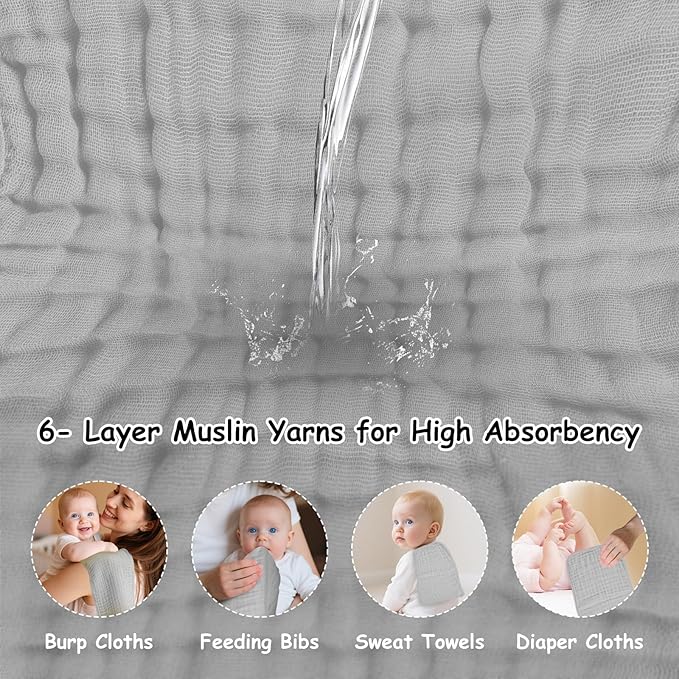 TDHD Muslin Solid Burp Cloths 100% Cotton Large 18''x10'' Extra Soft and Absorbent Multifunctional 6 Pack Baby Burping Cloth for Unisex Boys Girls (Blue Series)