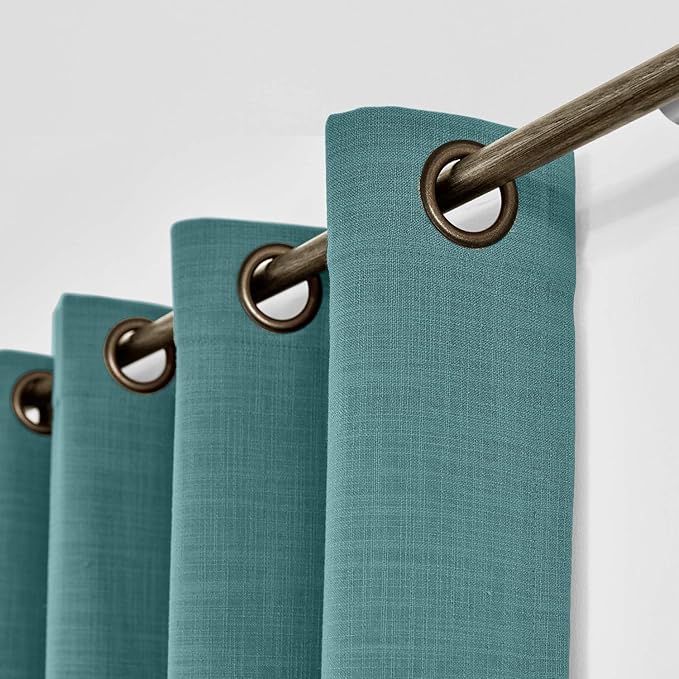 ChadMade 50W x 102L Inch Everglade Teal Faux Linen Curtain Drapes with Blackout Lining, Room Darkening Antique Bronze Grommet Curtain for Sliding Glass Door Patio Door Living Room (1 Panel)