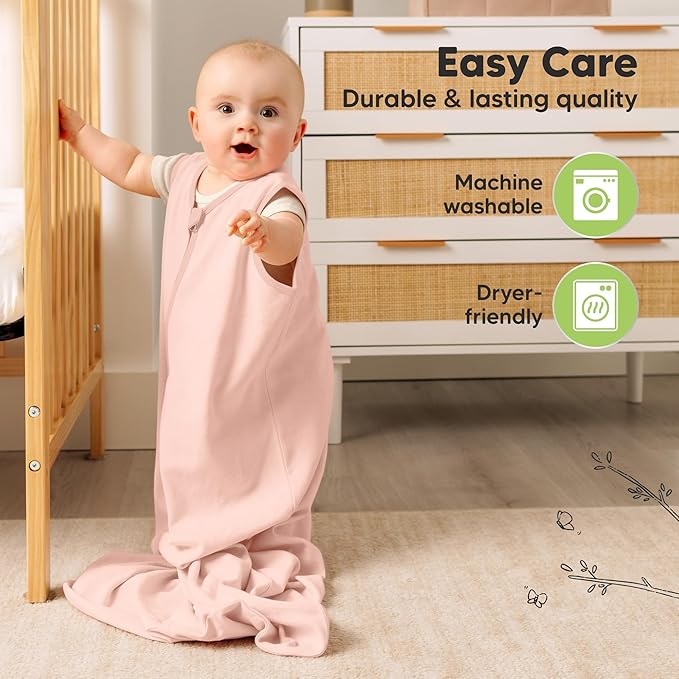 2-Pack Baby Sleep Sacks, Zipper Wearable Blanket - 0.5TOG Organic Cotton, Lightweight, Soft Cozy Infant Sleeping Sack 3-6 months, Easy to Wear Small Newborn Transition Swaddles Sleepsacks (Mist Rose)