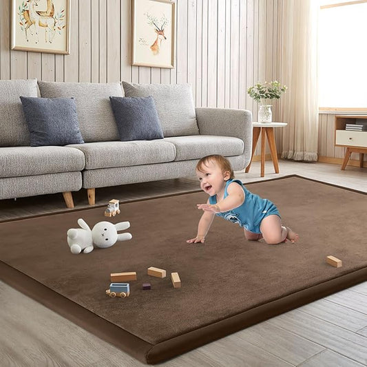 Baby Play Mat for Floor Tummy Time Mat Nursery Muscle Area Rug Playroom Rug Tatami 47"x47" Memory Foam 1.3" Thick Crawling For Babies,Toddlers, Infants, Kids,Floor,Coffee