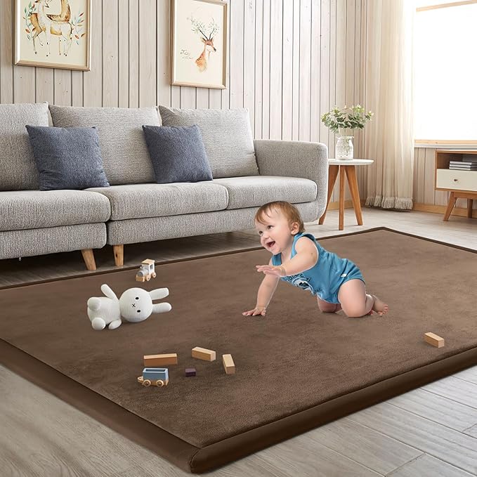 Baby Play Mat for Floor Tummy Time Mat Nursery Muscle Area Rug Playroom Rug Tatami 59"*59" Memory Foam 1.3" Thick Crawling For Babies,Toddlers, Infants, Kids,Floor,Coffee