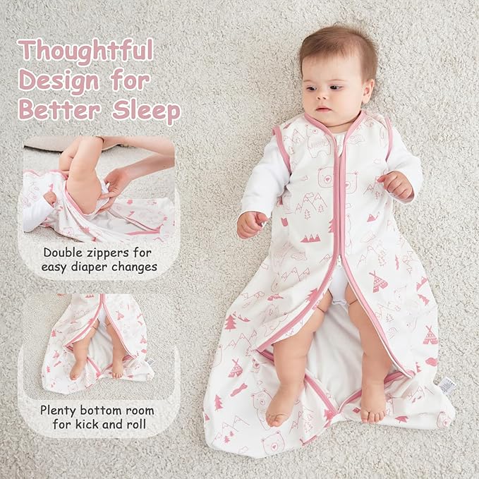 Looxii Baby Sleep Sack 0.5 TOG, 100% Cotton 3 Pack Wearable Blanket Baby Sleep Bag for Newborn Infant, 2-Way Zipper Lightweight Toddler Sleeping Sack 6-12 Months