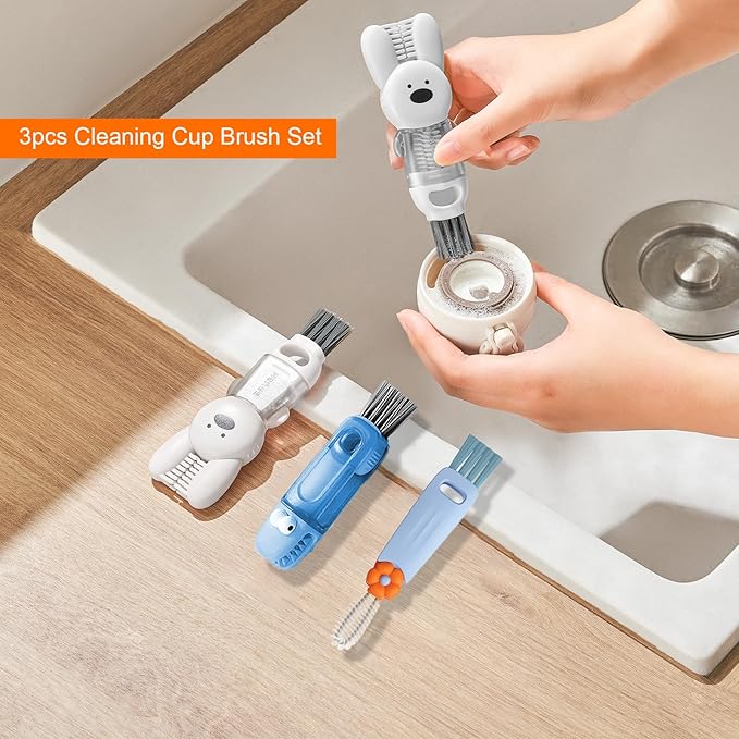 4 in 1 Cup Lid Cleaning Brush, 3 in 1 Bottle Brush, Cup Crevice Cleaning Tools, Easy to Clean and Storage, ABS+Silicone Cup Lid Gap Cleaner, Portable Multifunctional Bottle Cleaning Brush (3Pcs)