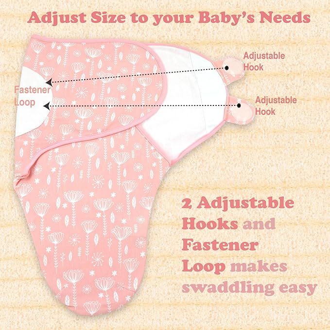 Bublo Baby Organic Preemie Swaddles 4-7 lbs - 3-Pack Premature Babies Swaddle Sleep Sack - Premature Infant Sleeping Sack - Easy Adjustable Baby Swaddle Blanket Wrap Boy Girl (Rose Pink)