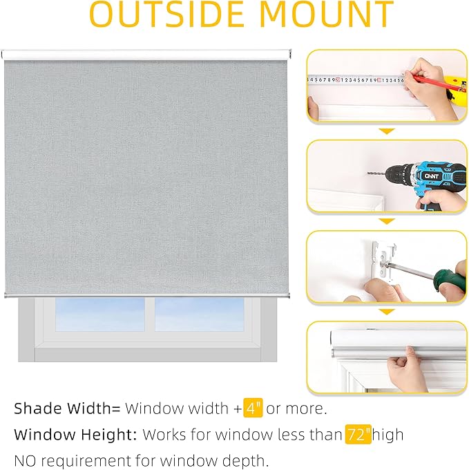 ChrisDowa Blackout Roller Shades Cordless Blinds for Indoor Windows with Thermal Insulated UV Protection Pull Down Door Blinds with Jacquard Fabric for Home, Bedroom, Office (Grey, 22" W x 72" H)