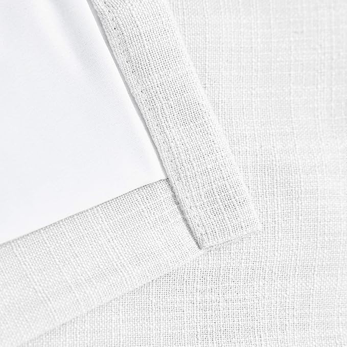 ChadMade 50W x 96L Inch Snow White Faux Linen Curtain Drapes with Blackout Thermal Lining, Room Darkening Antique Bronze Grommet Curtain for Sliding Glass Door Patio Door Living Room (1 Panel)
