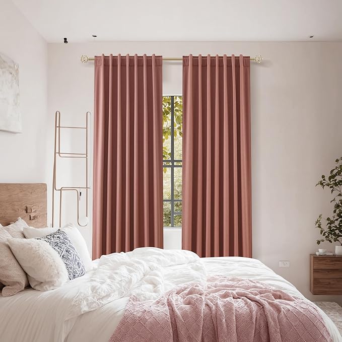 Guken 100% Blackout Curtains 108 Inch Length 2 Panels Set for Girls Bedroom Back Tab Thermal Insulated Black Out Linen Drapes Room Darkening Window Curtains 108 Inches Long,Dusty Rose