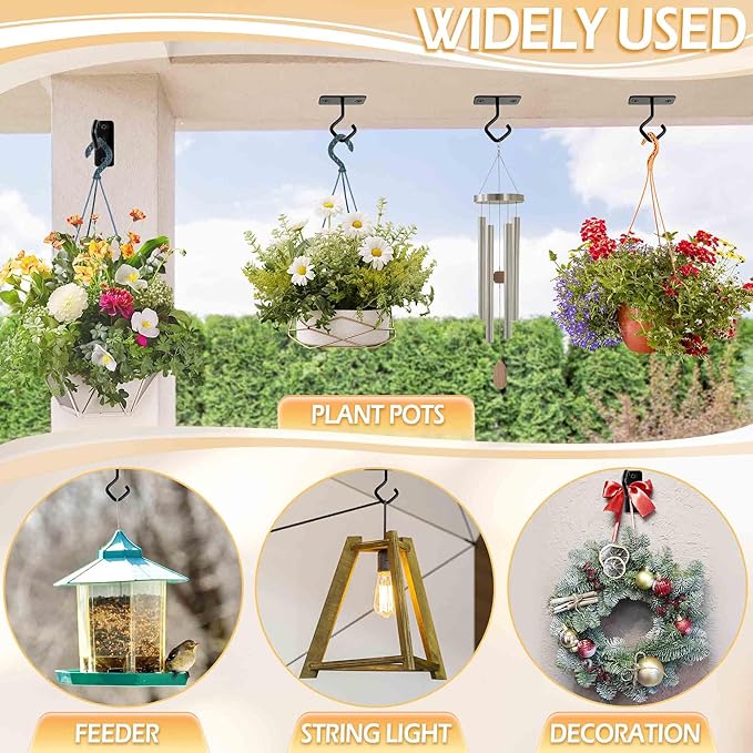 Ceiling Hooks for Hanging Plants - 2.5 Inch Iron Plant Bracket 8 Pack, Metal Plant Hanger Wall Hooks for Plants, Lanterns, Light, Wind Chimes, Indoor&Outdoor Decoration Black