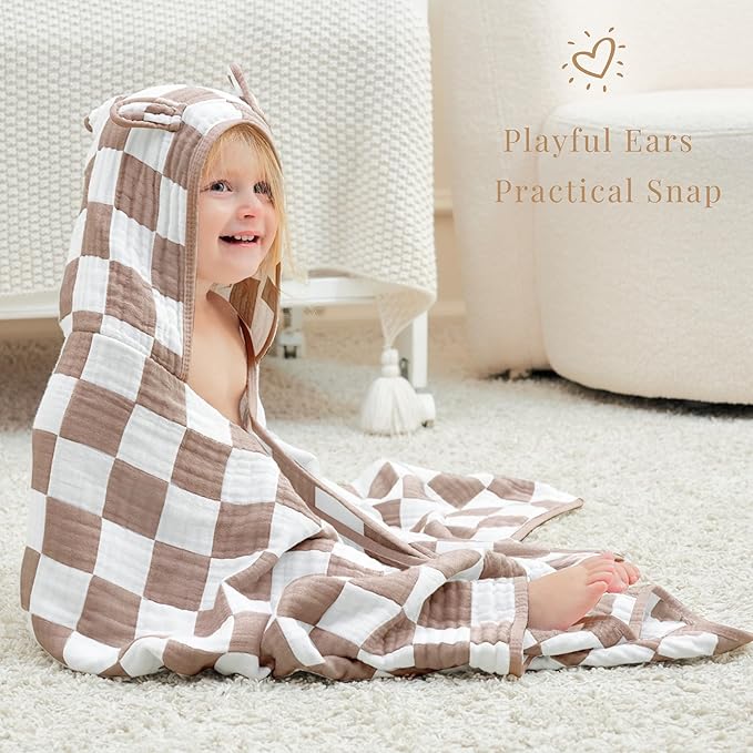 Ultra-Soft Muslin Toddler Hooded Towel - 55 x 28 Inches, Ideal for Bath & Beach, Suitable for Both Boys & Girls from Newborns to Toddlers