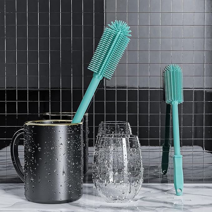 SUPPHOUS Long Silicone Bottle Cleaning Brush | 2 Pack| 16”+13”Water Bottle Brush Cleaner Brush for Hydro Flask,Glassware,Vacuum Sports Bottle&Vases,Silicone Water Bottle Cleaner Brush for Narrow Neck