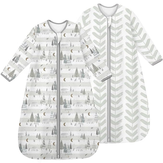 Yoofoss Baby Sleep Sack 18-24 Months Long Sleeve Wearable Blanket Baby 100% Cotton 2-Way Zipper 0.5 Tog Toddler Sleeping Sack, Lightweight(X-Large)