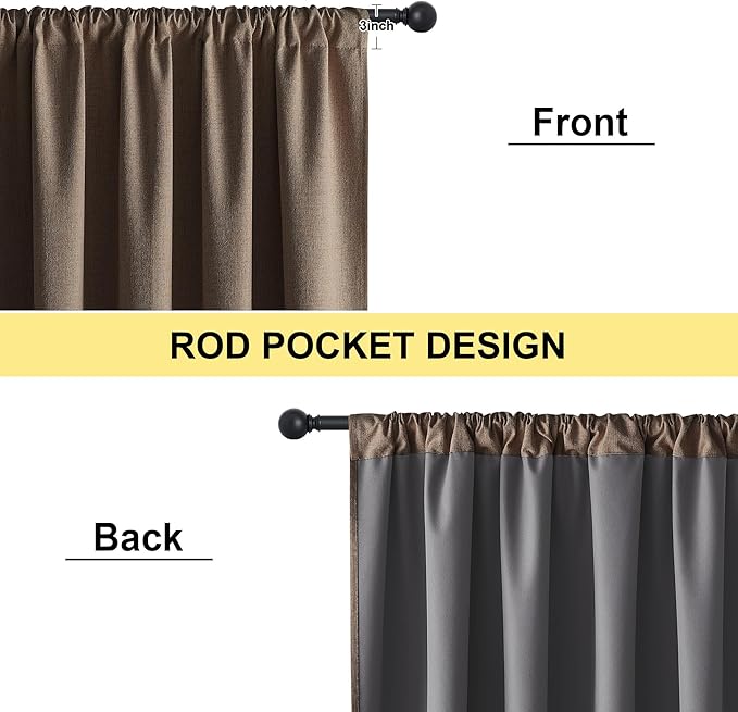 NICETOWN 2 Panels Coffee Vintage Linen 100% Blackout Curtains, 52 x 80 Inches, Rod Pocket Thermal Insulated & Noise Reducing Drapes for Living Room, Bedroom Modern, Simple & Versatile Design