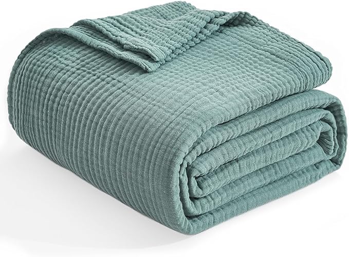 EMME Cotton Blanket Twin XL for Bed Soft Muslin Blankets 66"x90" Lightweight Breathable Layering Bedspread Coverlet All Season Gauze, Teal