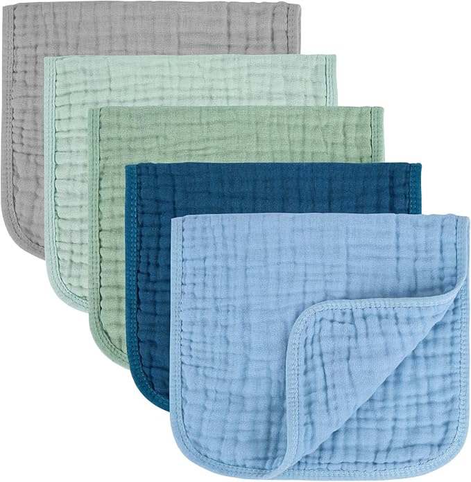 MIGIOL Baby Burp Cloth 100% Cotton Newborn Cotton Muslin Burp Cloth 10x20 inches (Blue & Green 5 Pieces)