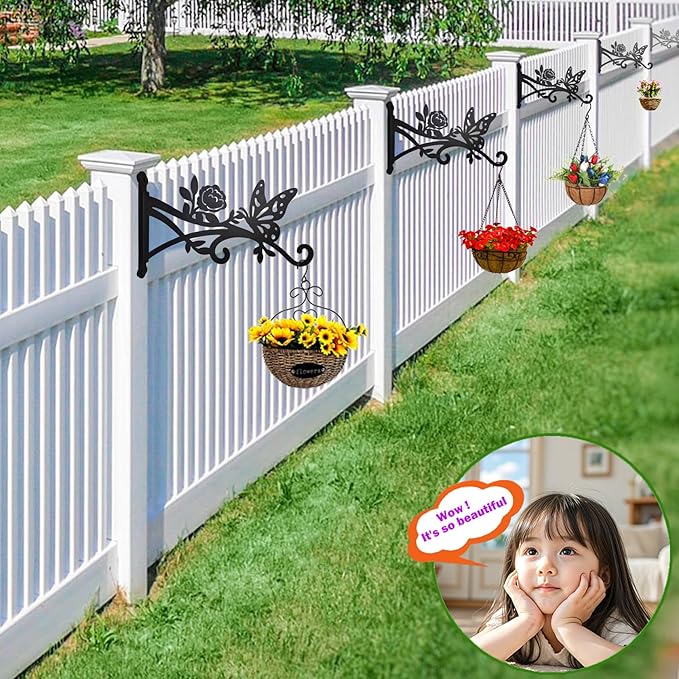 2 Pcs Wall Plant Hanger Indoor & Outdoor - 9 in Metal Hanging Plant Bracket with Butterfly Pattern - Anti Rust Plant Hooks for Hanging Plants,Flower Baskets,Bird Feeder