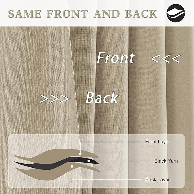DUALIFE 2 Pcs Linen Blackout Curtains-Back Tab Rod Pocket Curtains 84 Inch Wide Pinch Pleated Drapes for Patio Sliding Glass Door,Farmhouse Curtains for Country Villa/Living Room,W84 x L96,Taupe