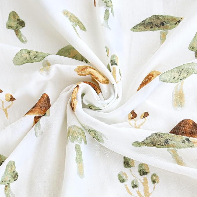 LifeTree Crib Sheets for Baby Unisex - Muslin Fitted Crib Sheets Toddler Bed Sheet, 70% Viscose from Bamboo and 30% Cotton, Fits Standard Crib, Mushroom, 28in x 52in