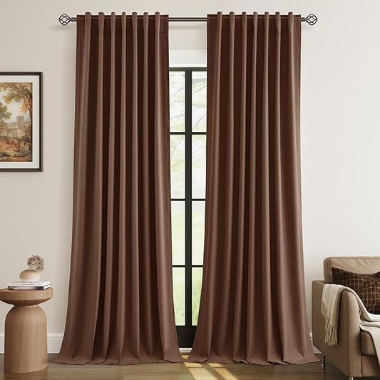 Guken 100% Blackout Curtains 120 Inch Length 2 Panels Set for Living Room Bedroom Back Tab Thermal Insulated Black Out Linen Drapes Room Darkening Window Curtains Rustic Brown 52x120