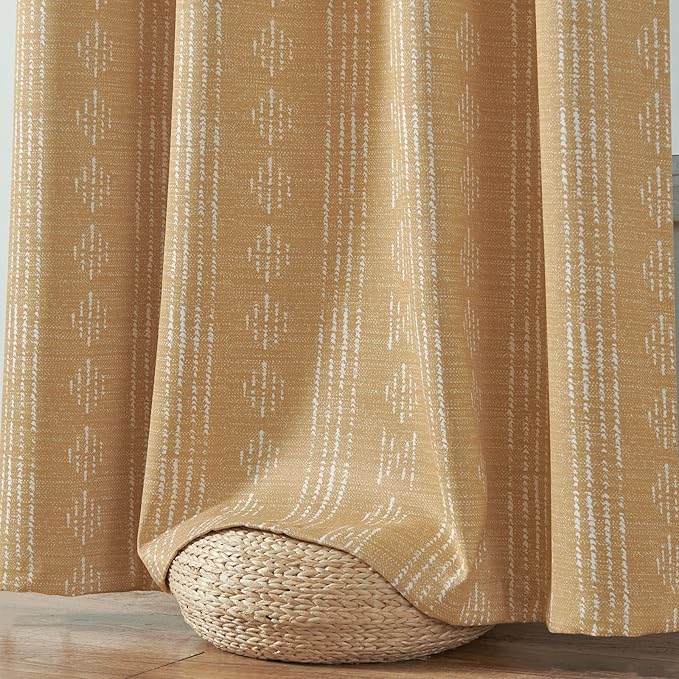 jinchan 95% Blackout Boho Curtains 96 Inch Length for Bedroom Mustard Yellow Geometric Printed Grommet Top Room Darkening Thermal Insulated Window Drapes 2 Panels