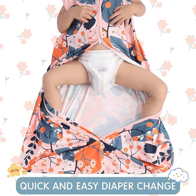 BSTOPPT 3 Pack Baby Sleep Sack 100% Rayon Cotton Baby Sleeping Bag 2-Way Zipper Toddler Wearable Blankets TOG 0.3. (Gerbera&Tulips&Pink, 0-6 Months)