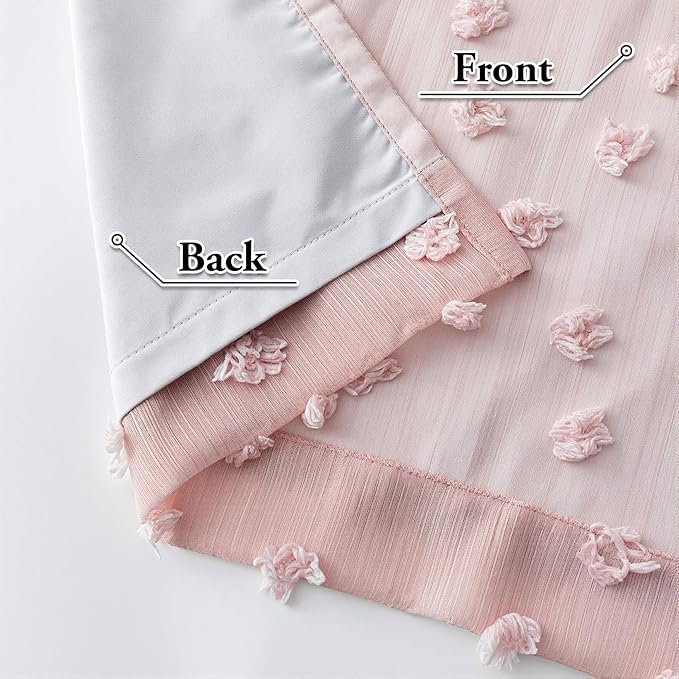 MYSKY HOME 100% Blackout Curtains for Nursery Thermal Insulated Blush Pink Pom Pom Curtain 72 Inch Length for Girls Bedroom 2 Panels Grommet White Sheer Drapes for Kitchen Dining Room Door, 52W x 72L