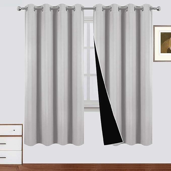LEMOMO Blackout Curtains 52 x 72 Inch Light Grey Curtains 2 Panels Darkening Thermal Insulated Bedroom Curtains