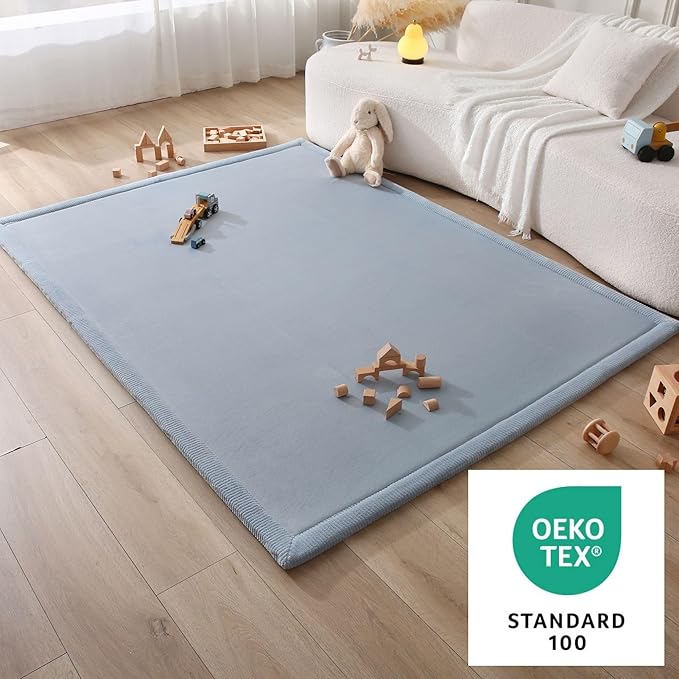 Hakuna Matte CloudSoft Baby Play Mat for Floor 60" x 80" Blue – Coral Velvet Memory Foam Rug for Crawling & Cozy Play – Non-Slip, Water-Resistant, Easy-CareTummy Time Mat, Playmat for Playpen