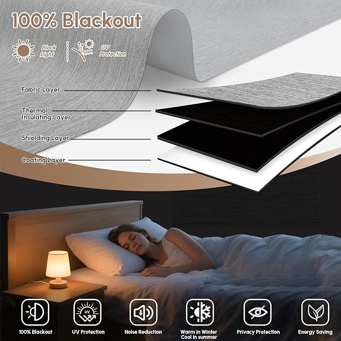 Kincmo No Drill Motorized Blinds with Remote, 100% Blackout Roller Shades for Windows, Custom Electric Blinds Compatible with Alexa, Apple Homekit, Google Home (100% Blackout Dreamy Grey)