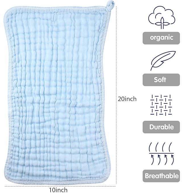 Irenare 6 Pack Muslin Burp Cloths Cotton Baby Burping Rags Large 20 x 10 Inch 6 Layers Spit up Rags Soft Absorbent Multicolor Wash Cloths Diapers for Newborn Baby Girl Boy (Blue Series)