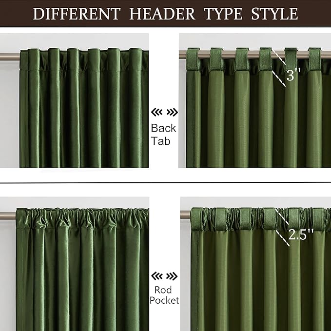 100% Full Blackout Olive Green Velvet Curtains 72 inch Long for Living Room,Set of 2 Liner Rod Pocket Back Tab Thermal Window Curtains Room Darkening Heavy Decorative Curtains Drapes for Bedroom