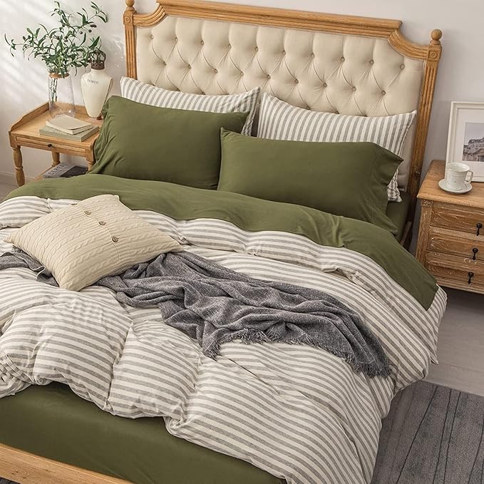 PURE ERA Jersey Knit 4pc Bed Sheet Set 100% T-Shirt Cotton Super Soft Comfy Breathable Fits Mattress Up to 20" Extra Deep Pocket (Solid Olive Green, Cal King)