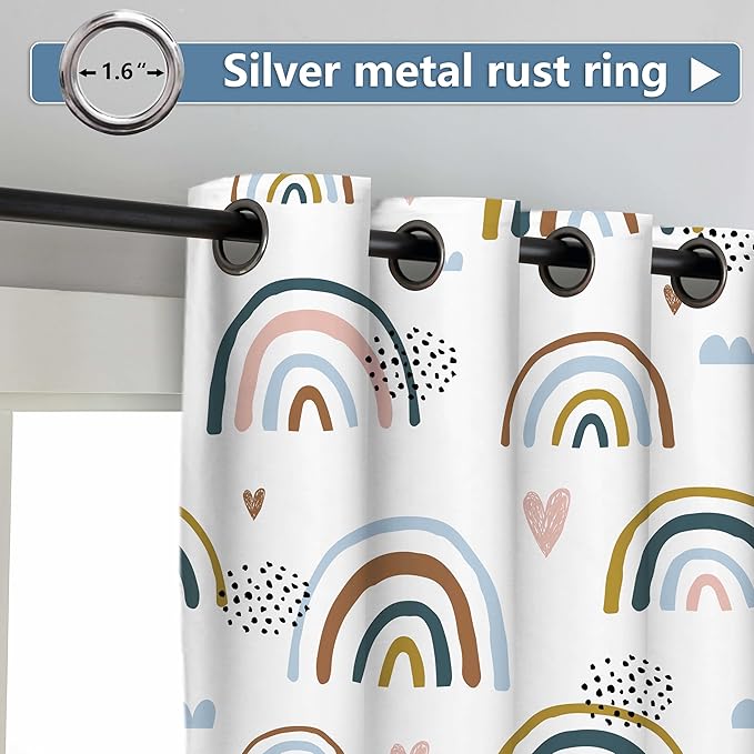 chiinvent Blackout Rainbow Curtains for Kids Cute Rainbow Room Darkening Window Curtains Decorative Cartoon Black Out Curtain for Girls Bedroom Nursery, C2, 52" x 84", 2 Panels (90% Blackout)