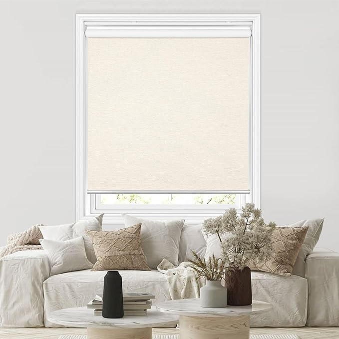 Homebox Cordless Blackout Roller Shades for Windows, 100% Room Darkening Blinds with Thermal Insulated Easy Install Spring System for Home, Living Room, Nursery (41" W x 72" H, Light Beige)