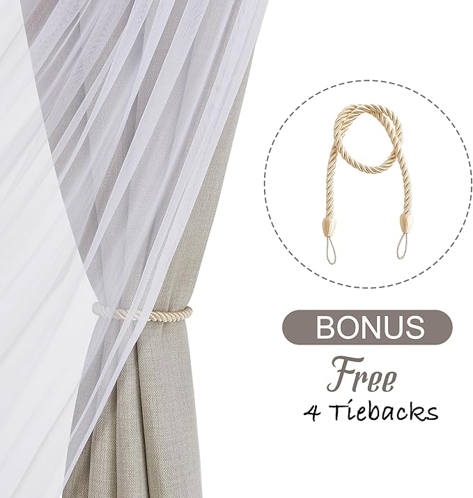 NICETOWN Faux Linen Blackout Curtains with Sheer Overly 84 inch Long for Living Room Bedroom, Grommet Thermal Insulated Curtain Panels for Kids Baby Room, 52" Wide per Panel, 2 Panels, Anogra