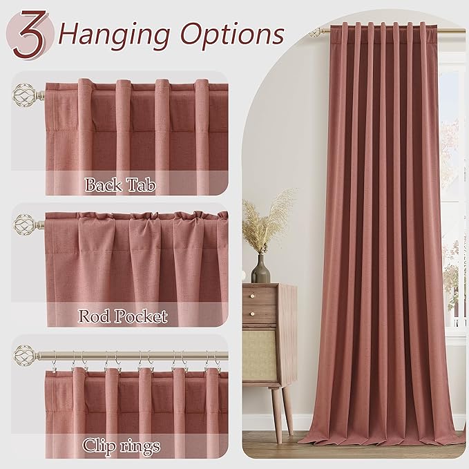 Guken 100% Blackout Curtains 102 Inch Length 2 Panels Set for Girls Bedroom Back Tab Thermal Insulated Black Out Linen Drapes Room Darkening Window Curtains 102 Inches Long,Dusty Rose