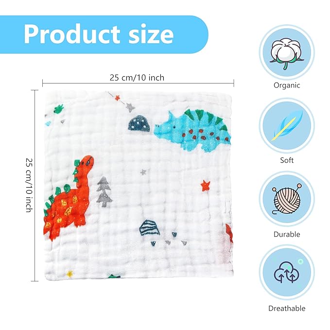 Baby Muslin Washcloths Baby Towels and Washcloths for Newborn Essentials Must Haves Wash Clothes Soft for Baby Muslin Burp Cloths for Face Baby Wash Cloths 10 Pack 10x10 Inches