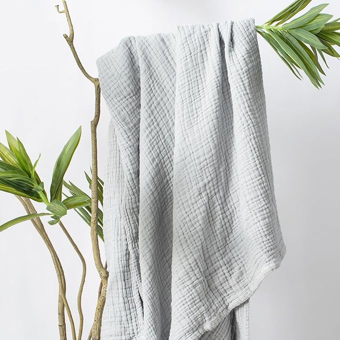 Carriediosa 100% Cotton Muslin Throw Blanket 90" X 90" Queen Size，4-Layers Summer Gauze Throws for Bed Couch，Soft Lightweight Breathable Linen Blankets Bedspread for Adults All Season，Grey