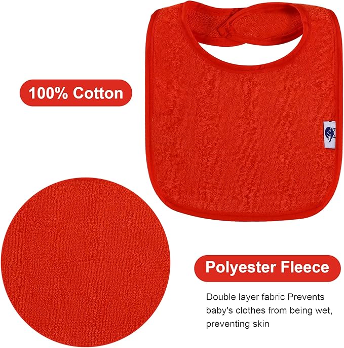 Nvatorfox 12 Pack Terry Drool Cotton Bibs, Unisex Baby Bibs with Fiber Filling Waterproof for Feeding, Teething, Drooling