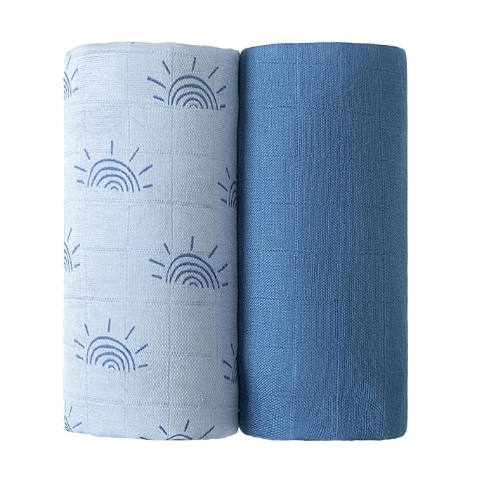 Viviland Muslin Swaddle Blankets, Breathable and Skin-Friendly Baby Receiving Blankets, 2-Pack Sun, 47 x 47 inches